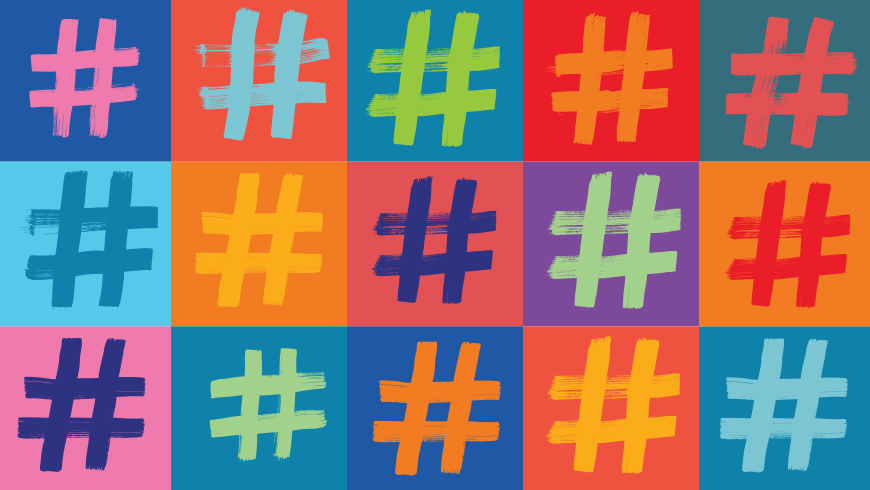 Tiled hashtag symbols in bright colors