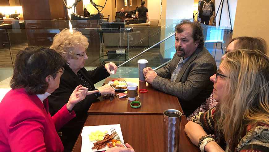 Dr. Platt, Marlene Jones, and Kenneth Kozak visit with Pat Smith of the Lyme Disease Association and Dr. Betty Maloney of Partnership for Tick-borne Diseases Education